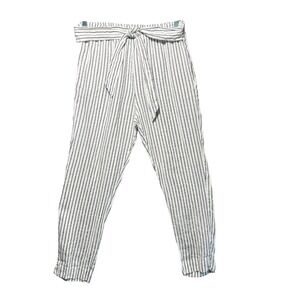 Flora Ashley Linen Striped Paperbag Tie Waist Pants Women's Size Medium